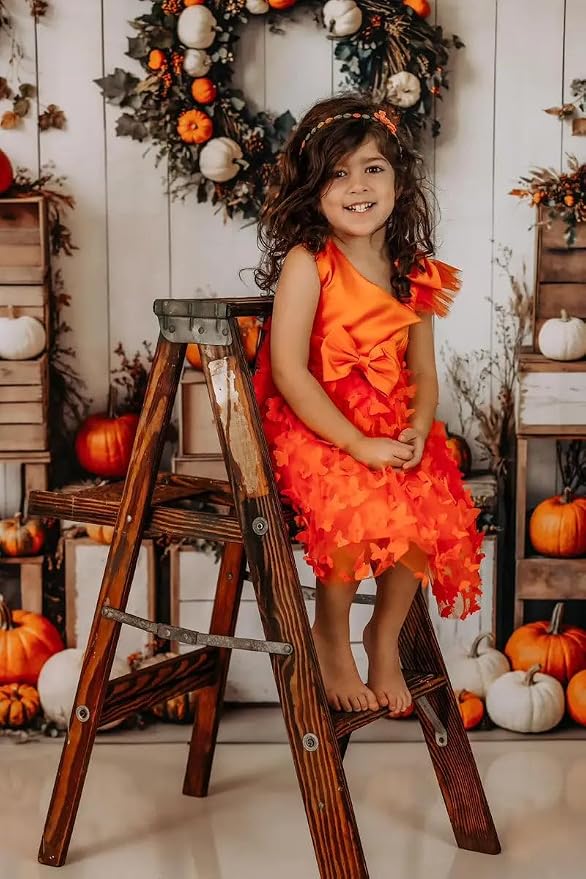 Kate Fall Backdrops White Background Autumn Party Decorations Pumpkins Thanksgiving Festival Photo Backdrop, 8x8ft - Image 3