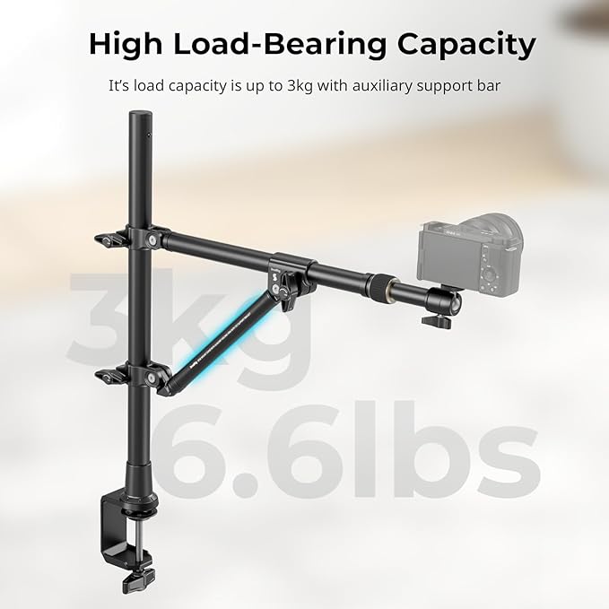 SMALLRIG Triangle Camera Desk Mount, Overhead Desk Clamp Phone Mount | with Auxiliary Support Rod, with Phone Holder & Ball Head for Camera/Phone/Light/Webcam, Max Load 6.6lbs - Image 5