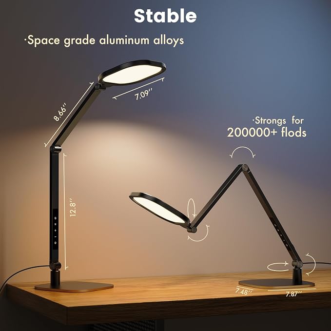 2 Packs Desk Lamp for Home Office Zoom Video Calls-Black | 15W LED Desk Ring Light with CRI 97.8 Memory & Timer Function, 1200LM Dimmable Computer Light for Conference, Reading, Study - Image 5