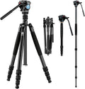 SIRUI Aluminum Camera Tripod Monopod with VA-5 Fluid Pan Head, 62.6″Heavy Duty Tripod Kit for DSRL, Binocular, Spotting Scope, Quick Release Plate, 1/4" 3/8" Screws, Payload 6.6lbs -Traveler VA by SIRUI