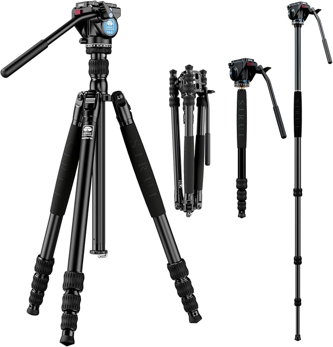 SIRUI Aluminum Camera Tripod Monopod with VA-5 Fluid Pan Head, 62.6″Heavy Duty Tripod Kit for DSRL, Binocular, Spotting Scope, Quick Release Plate, 1/4" 3/8" Screws, Payload 6.6lbs -Traveler VA by SIRUI