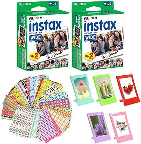 Fujifilm Instax Wide Instant Film 2 Pack, 40 Sheets + 5 Plastic Desk Frames + Decor Film Boder Frames by FUJIFILM