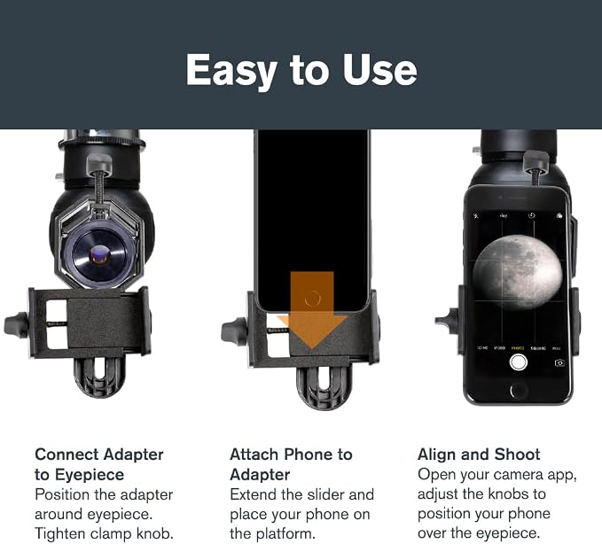 Celestron Basic Telescope Eyepiece Smartphone Adapter | Simple Phone Adapter for Telescopes, Binoculars & Spotting Scopes, Capture Images & Video, Easy to Use, Travel–friendly - Image 3