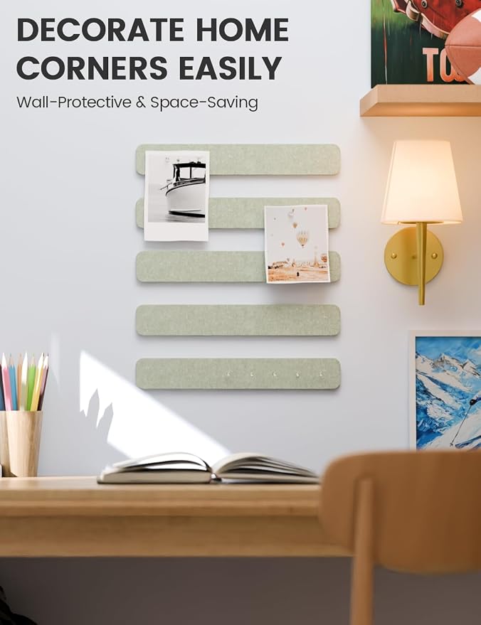 Fluxynara 13" x 2" Felt Wall Panels, Sage | 5-Pack Includes 35 Push Pins and Adhesive Tabs for Photos, Notes and Decor in Bedroom Doors, Home Office or Studios - Image 4