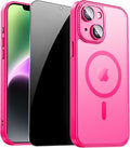 for iPhone 14 Case with Privacy Screen Protector, Hot Pink | Full Camera Protection, Translucent Matte Magnetic, Compatible with MagSafe, Shockproof Phone Cover, Slim Fit Women/Girls by ZOZDOKG