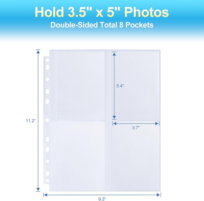 30 Pack 3.5x5 Photo Album Refill Pages for 3 Ring Binder,Ultra-Clear Photo Sleeves Holding 240 Pictures, Double-Sided 4 Pocket Photo Pages,Top Loading Photo Sheet Protector - Image 2
