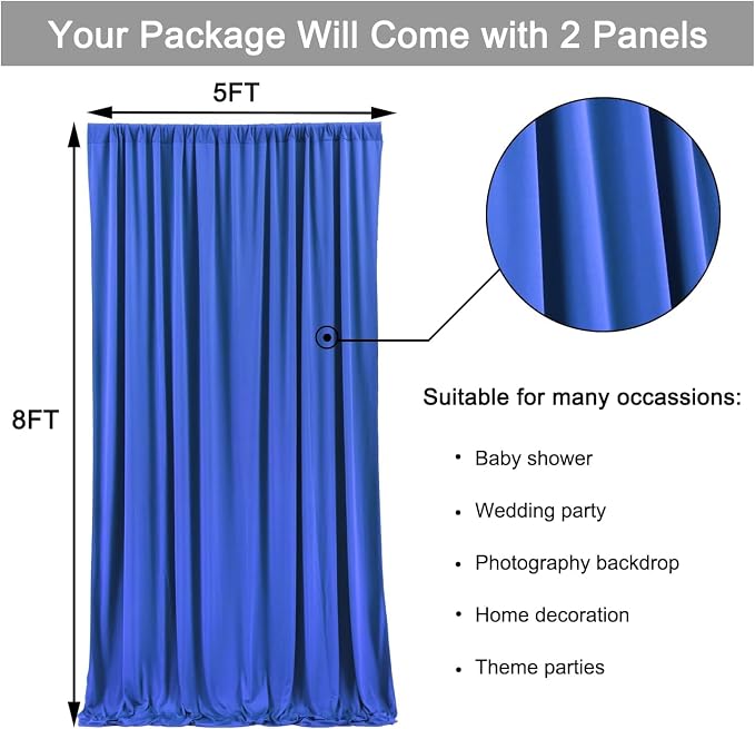 Wrinkle Free 10x8 ft Royal Blue Backdrop Curtains for Parties, Polyester Backdrop Drapes Soft Back Drop for Birthday Wedding Photography Background Decorations - Image 6