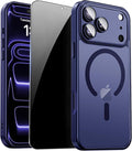 Magnetic for iPhone 17 Pro Case with Privacy Screen Protector, Blue | Full Camera Protection, Compatible with MagSafe, Translucent Matte Shockproof Phone Protective Cover for iPhone 17Pro by ZOZDOKG