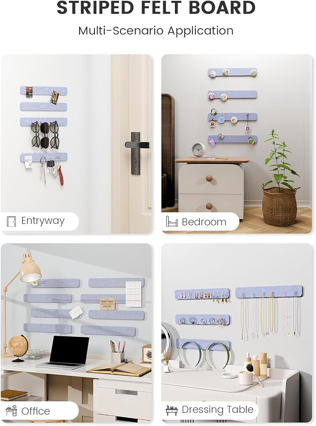 Fluxynara 13" x 2" Felt Wall Panels, Soft Periwinkle | 8-Pack Includes 50 Push Pins and Adhesive Tabs for Photos, Notes and Decor in Bedroom Doors, Home Office or Studios - Image 6