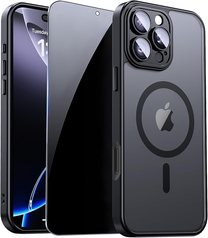 for iPhone 16 Pro Max Case with Privacy Screen Protector, Black | Full Camera Protection, Matte Magnetic, Compatible with MagSafe, Translucent Shockproof Phone Case for iPhone 16 ProMax by ZOZDOKG
