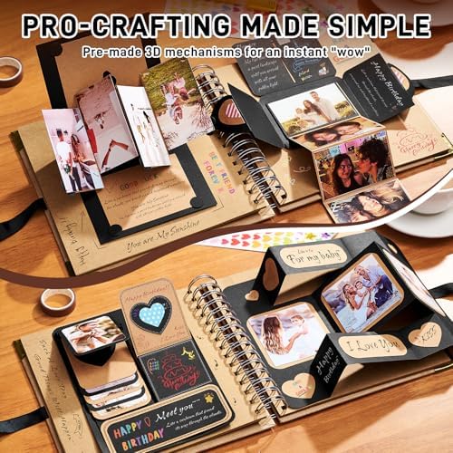 8x8 Scrapbook Kit, Photo Album DIY Scrapbook with 40 Pages Thick 250gsm Kraft Paper, Metal Corner Protectors, 3D Interactive Elements & Glue Pen for Wedding, Anniversary & Baby, Brown - Image 3