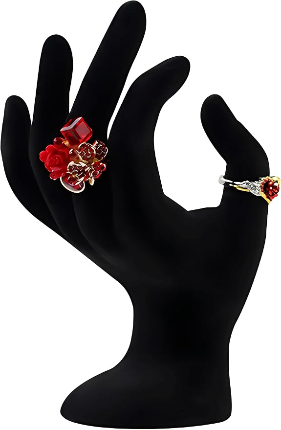 Jewelry Display Stand, 7-Inch Hand-Shaped Velour Holder for Rings | Velour-coated plastic, 7" x 4.5" x 3.5", hand-shaped, for rings, bracelets, photo props, displays, retail, home decor - Image 3