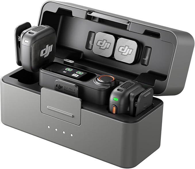 DJI Mic 3 (2 TX + 1 RX + Charging Case), Wireless Microphone | Mini Mic for iPhone/Camera/Android, Ultralight, Adaptive Gain Control, Dual Band Anti-Interference, 28h Use, Vlog by Unknown