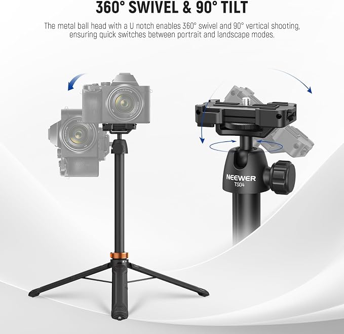 NEEWER BASICS 59"Selfie Stick Tripod Compatible with iPhone & DLSR Camera, Small Metal Compact Portable Travel Desk Stand with Remote Ball Head 2in1 Cell Phone Holder Mount for Video Recording Filming - Image 6