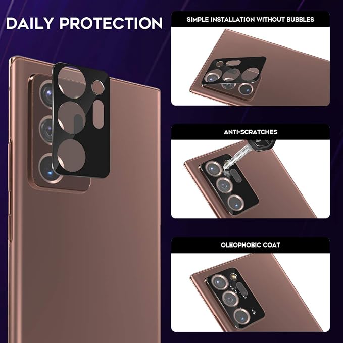 Orzero (3 Pack) Camera Lens Protector Compatible for Samsung Galaxy Note 20 Ultra (Not Affects Flash), Protector de Cámera 9 Hardness HD Anti-Scratch Full Coverage Bubble-Free - Image 2