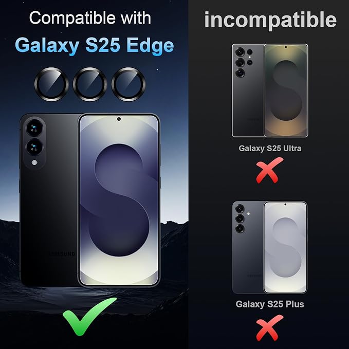 Korecase for Galaxy S25 Edge Camera Lens Protector, 9H Tempered Glass Anti Scratch Camera Screen Protector Film Shcokproof Metal Ring Lens Protector for Samsung S25 Edge,Clear - Image 2