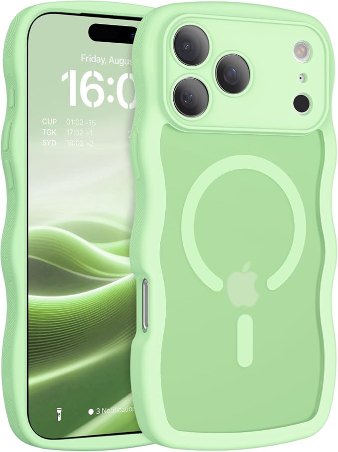 BENTOBEN Magnetic for iPhone 17 Pro Max Case, Cute Wavy [Full Camera Protection][Compatible with MagSafe] Matte Anti-Slip Bumper Women Men Boys Protective Cover for 17 ProMax 6.9",Matcha Green by BENTOBEN
