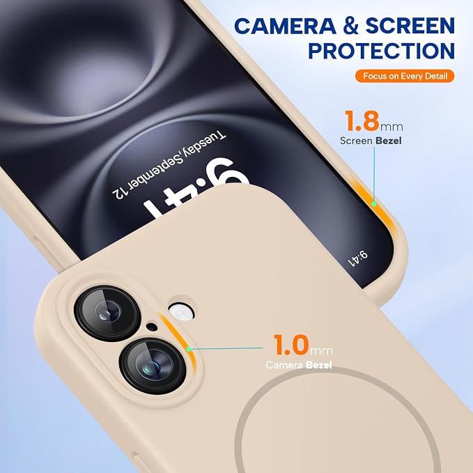 miracase Magnetic for iPhone 16 Plus Case, [Soft Anti-Scratch Microfiber Lining], Compatible with MagSafe, Liquid Silicone Shockproof Drop Protection Phone Case for 16 Plus,Sand - Image 8