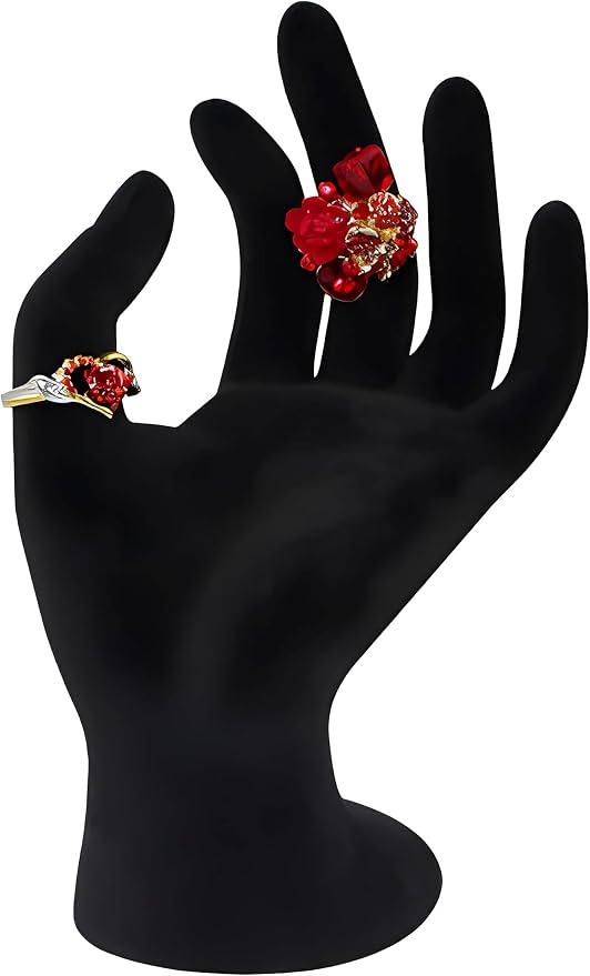 Jewelry Display Stand, 7-Inch Hand-Shaped Velour Holder for Rings | Velour-coated plastic, 7" x 4.5" x 3.5", hand-shaped, for rings, bracelets, photo props, displays, retail, home decor by YOFAN