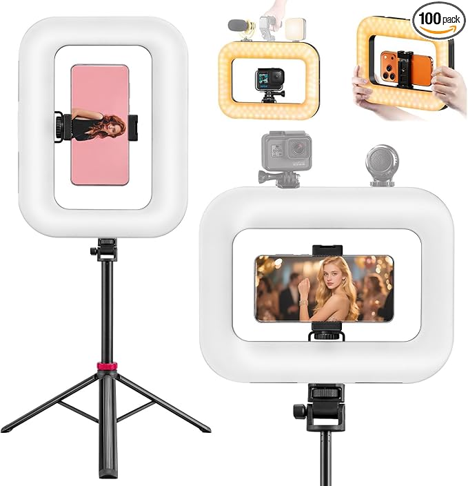 20W Ring Video Light with 8000mAh Built‑in Battery & 80inch Tripod 3H Max Brightness Portable Handheld Phone Fill Light Expandable for Mic & Camera Kit Easy Shooting for Vlogging Selfie Live Stream by Unknown