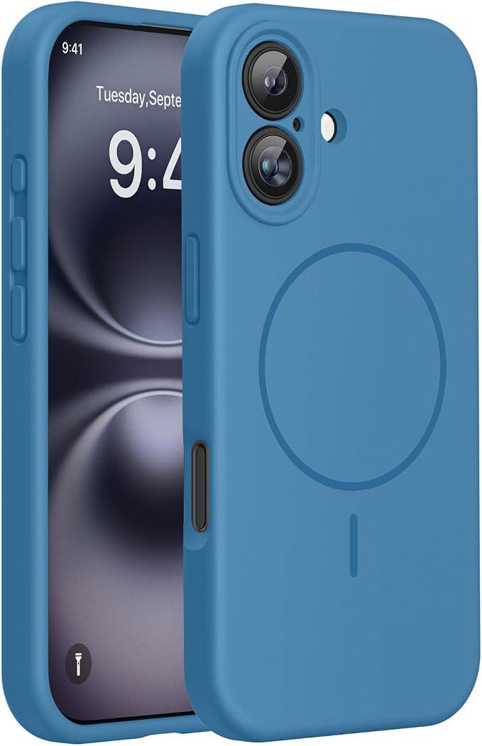 Miracase Silicone & Magnetic for iPhone 16 Case, Capri Blue | Compatible with MagSafe, Anti-Scratch Microfiber Lining, Liquid Silicone Case Shockproof Drop Protection Phone Case for 16 by Miracase