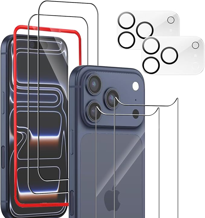 Front Screen and Back Protector for iPhone 17 ProMax +Camera Lens Protector | (2+2+2+1) 9H Hardness, Easy to Install with Alignment Tool,Anti-Fingerprint by BIGFLYANTS