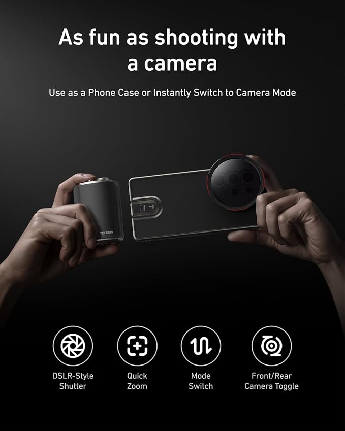 TELESIN Fun Shot Mastergrip Phone Camera Grip Built-in 300mAh Battery Compatible for Samsung Galaxy S25 Ultra, 1/4" Screw Comfort Ergonomic Professional Master Grip Handle Holder - Image 3
