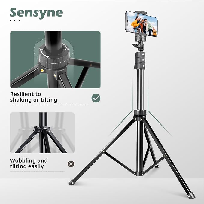 SENSYNE 72" Phone Tripod, Extendable Cell Phone Tripod Stand, Selfie Stick with Wireless Remote and Phone Holder, Compatible with iPhone Android Phone, Camera (Pack of 2) - Image 5