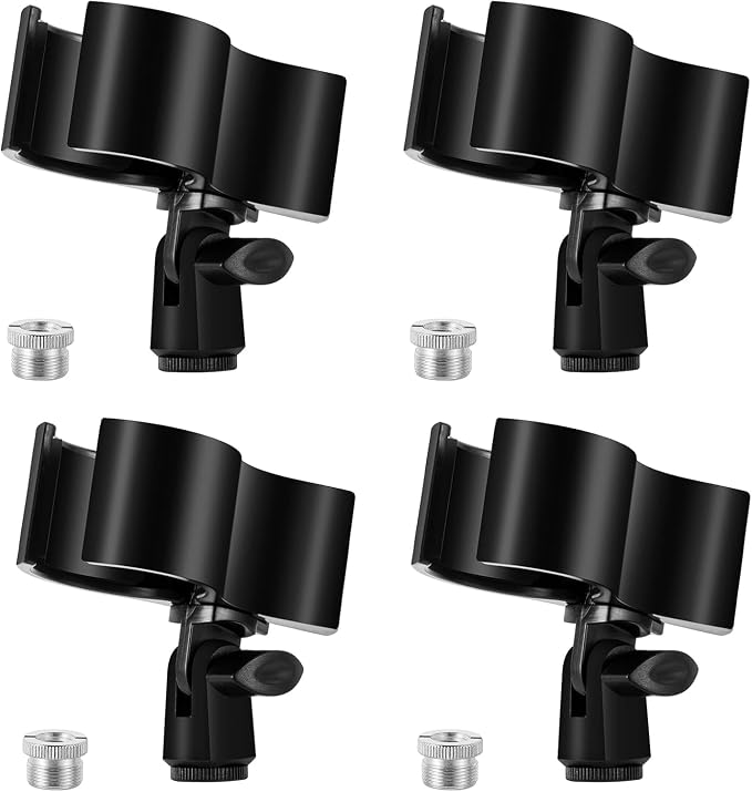 Large Microphone Clip for Mics with Outer Diameter 1.26" to 2.3" | Adjustable Mic Holder, Premium ABS, Inside sponge to protect microphones, With 5/8" Male to 3/8" Female Screw Adapter by BILIONE
