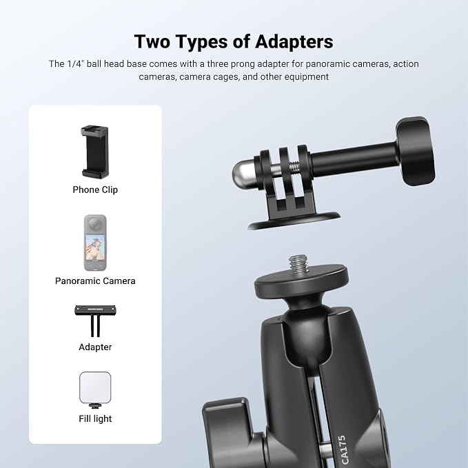 NEEWER Motorcycle Bicycle Handlebar Clamp Holder Magnetic Car Mount Accessories Kit Compatible with Insta360 X5 X4 X3 GoPro DJI AKASO Action Cameras, 360° Ball Heads for POV Video Recording, CA175 - Image 7