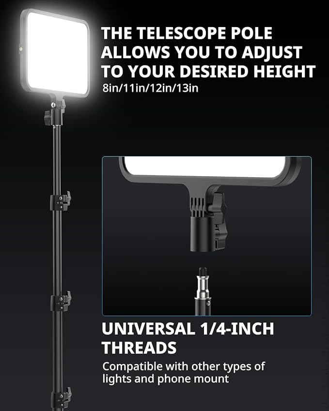 UBeesize 2 Pack LED Video Light Kit, Photography Lighting, 13" Studio Lights with 65" Tripod Stand and Phone Holders, Podcast Lighting for Video Recording,Tiktok,YouTube - Image 6