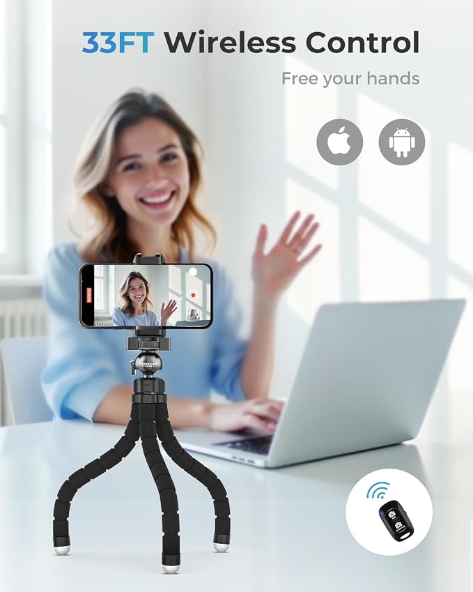 UBeesize Phone Tripod Pro S, Flexible Desk Stand with Wireless Remote, Mini Holder for Camera and GoPro - Image 5