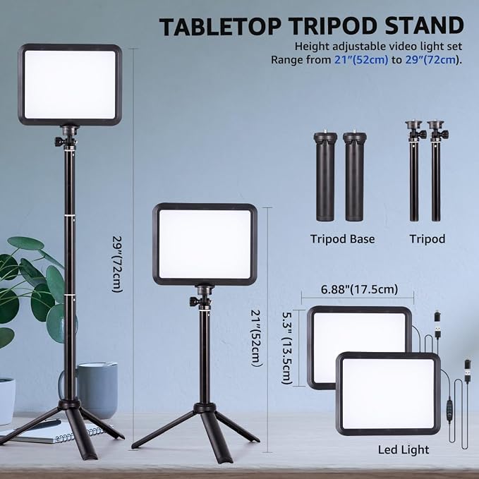 NiceVeedi LED Photography Lighting Kit, 2-Pack 8” Portable Video Light with 29" Adjustable Tripod Stand, 2800K-6500K Dimmable Softlight Studio Light for Zoom, Game Streaming, YouTube - Image 3