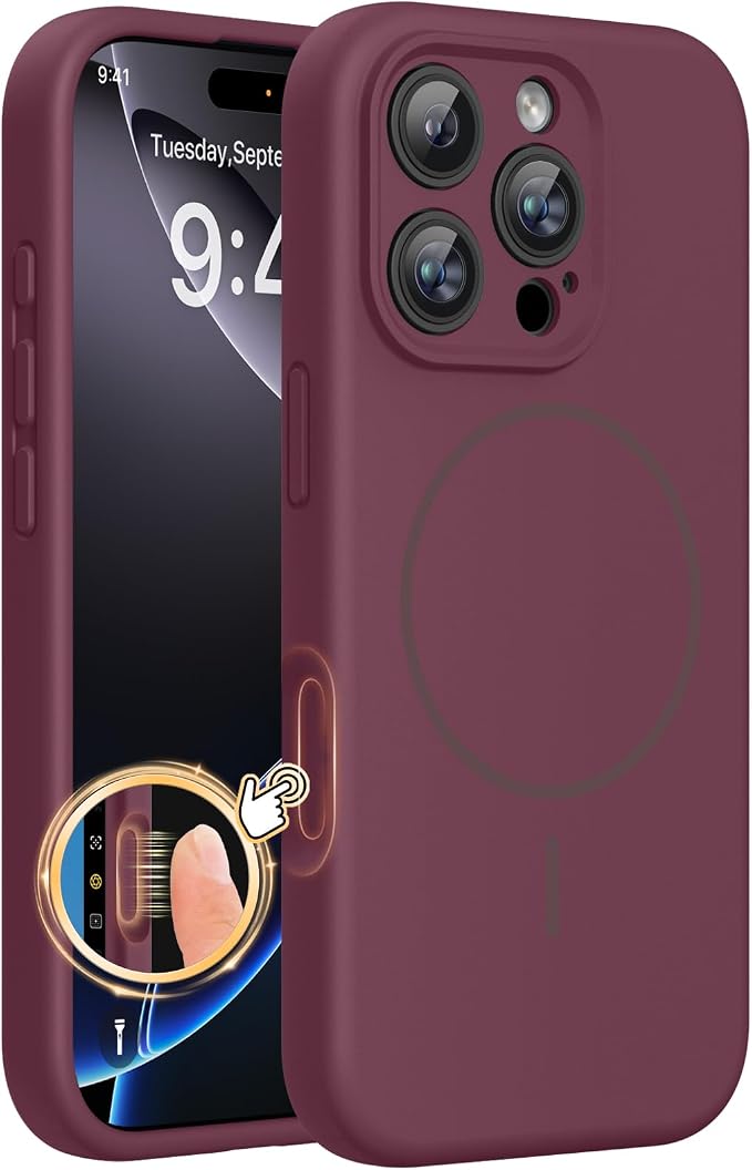 miracase Magnetic for iPhone 16 Pro Case, [Soft Anti-Scratch Microfiber Lining], Compatible with MagSafe, Liquid Silicone Case Shockproof Drop Protection Phone Case for 16 Pro,Wine Red | Compatible with MagSafe, Soft Microfiber Lining, Liquid Silicone ... by Miracase
