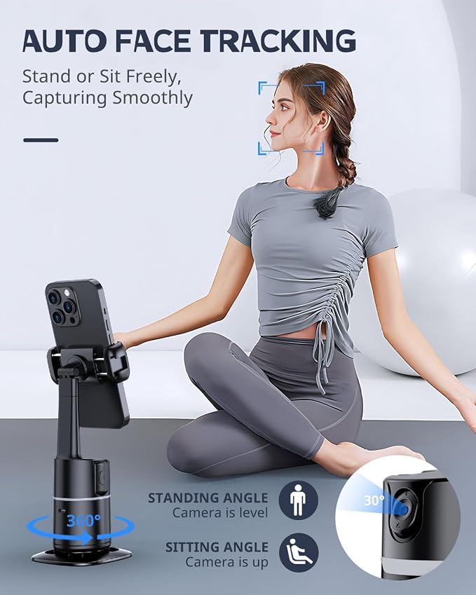 UBeesize Auto Face Tracking Tripod with Adjustable Desk Tripod, 360° Rotating vlogging kit for iPhone with Remote & Gesture Control, Rechargeable Selfie Fill Light, No App Required - Image 2