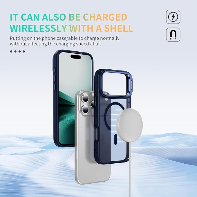 for iPhone 17 Pro Case,Magnetic iPhone 17Pro Phone Case with Screen Protector [Compatible with MagSafe] Built-in Stash Stand,Translucent Matte Shockproof Cover-Deep Blue - Image 6