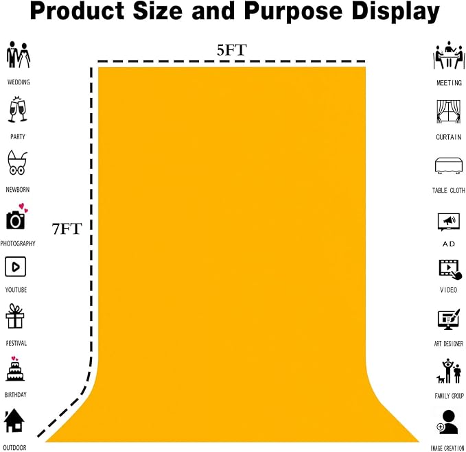Yellow Photography Backdrop for Photoshoot, Fabric 8x10ft | Polyester Studio Photo Backgrounds, Non Reflective, Easy to Hang, for Portrait Shoot, Product, Party Decor, Video Creation - Image 3