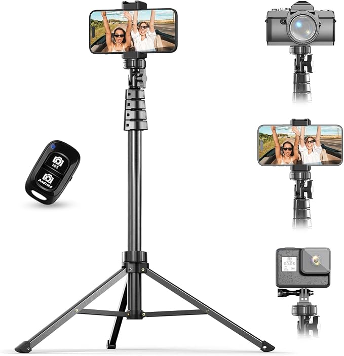 UBeesize 62" Phone Tripod & Selfie Stick with Wireless Remote and Phone Holder, Compatible with iPhone and Android for Selfies, Video Recording, and Live Streaming(Black) by UBeesize