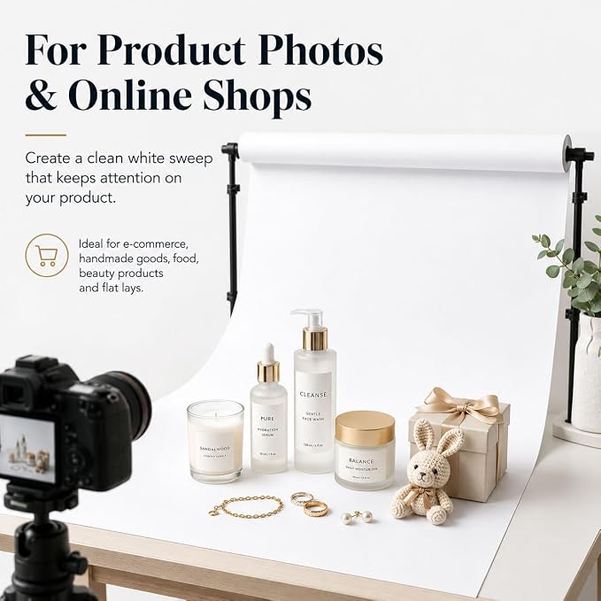 Yizhily Seamless White Backdrop Paper Roll, 53" x 16.4', Heavyweight Matte Arctic White Photo Background for Small Studio Headshots, Tabletop Product & Food Photography | Headshots; tabletop product photography; food shoots; e-commerce images; small st... - Image 4