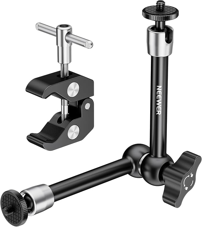 NEEWER 9.8"/25cm Adjustable Magic Arm with Super Clamp 1/4" Screws, ST25C | 1/4" & 3/8" Threads, for Flash, LED Light, Microphone, Monitor, Compatible with SmallRig Camera Cage, Max Load 3.3lb/1.5kg by Neewer