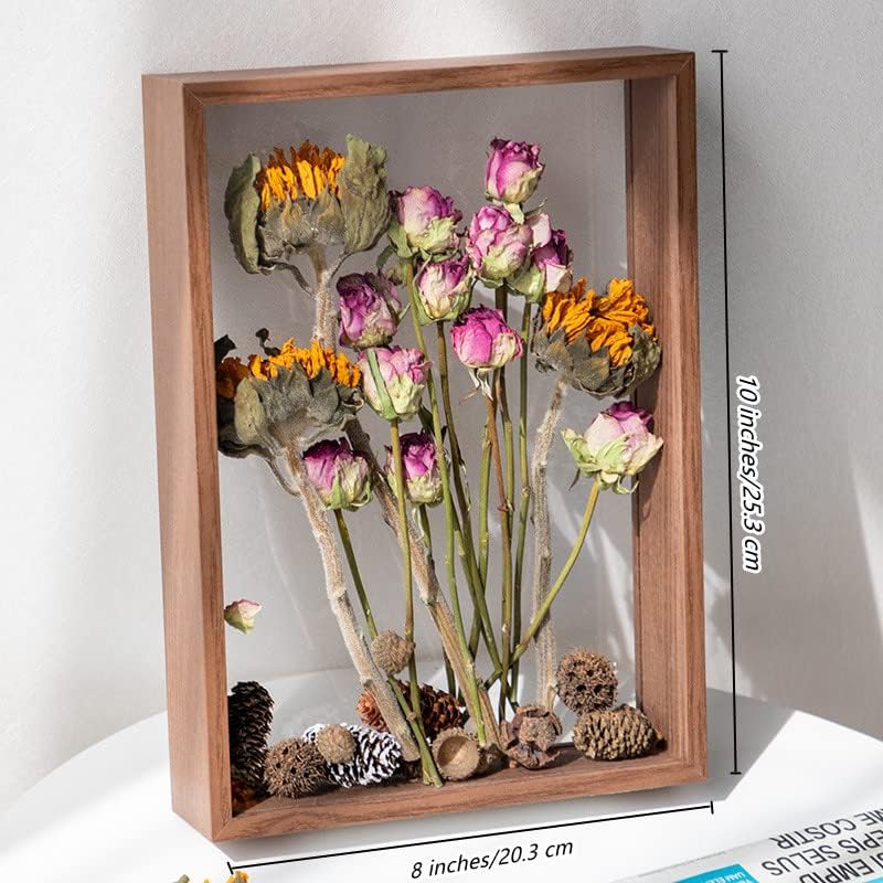 JOSON Wooden Dried Flower Photo Frame Dried Flower Display Stand Decorative Floating Photo Frame (brown-8x10) - Image 2