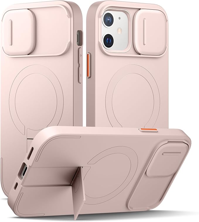 SURITCH for iPhone 12/12 Pro Case with Magnetic Camera Slide Cover and Adjustable Kickstand, Compatible with MagSafe, Shockproof Bumper Case Slim Protective Cover for iPhone 12/12 Pro 6.1 Inch, Pink by SURITCH