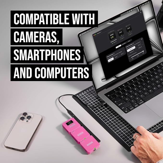 RØDE Wireless GO (Gen 3) – Compact Wireless Mic – Pristine Audio, 32-bit Float Recording, Automatic Level Control, for Phones, Cameras and Computers (Pink) - Image 3
