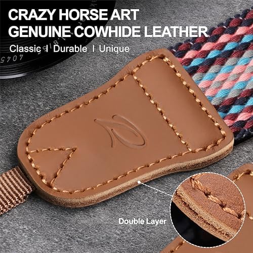 Padwa Lifestyle Striped Purple Camera Strap - 1.5" Soft Cotton Rope Weave Crazy Horse Cowhide Head Camera Straps for Photographers and All Cameras,Cute Adjustable Vintage Woven Strap for Adults&Youth - Image 3