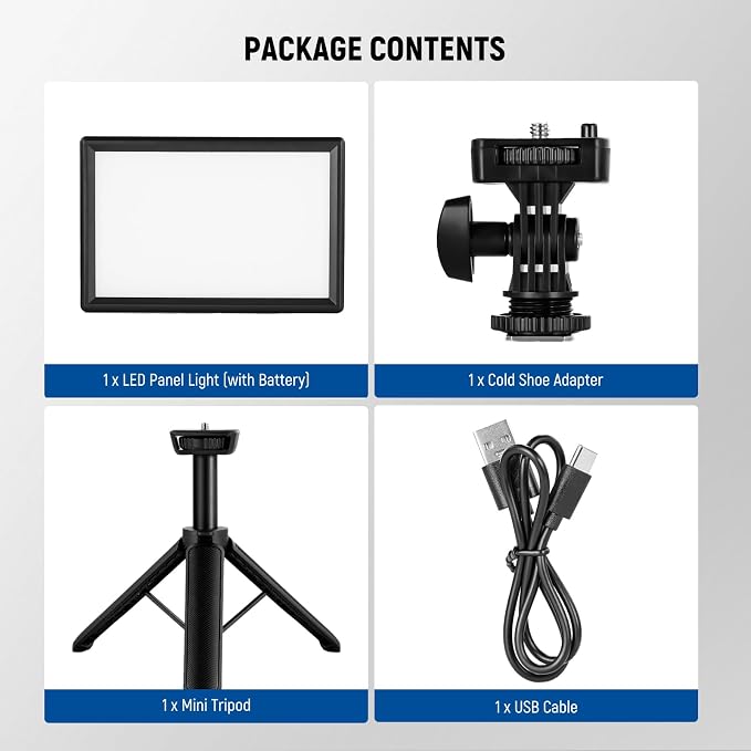 NEEWER 9" LED Video Light Panel, Dimmable DSLR Camera Soft Lighting with Mini Desk Tripod Stand, USB Type C Ports, 3200K~5600K CRI95+ for Studio Photography Video Recording Live Streaming, NL-116AI - Image 8