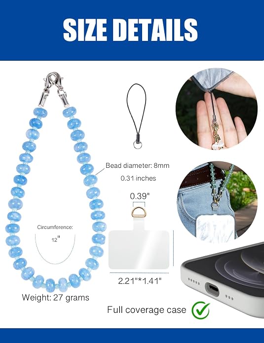 CH.yishi Crystal Beaded Phone Charm Wrist Strap Camera Lanyard | Handmade Cell Phone Chain,with Tether Tab,Keychain Bag Wallet Natural Stone Charm,Headphone Gemstone Decor,Camera Wrist Strap - Image 3