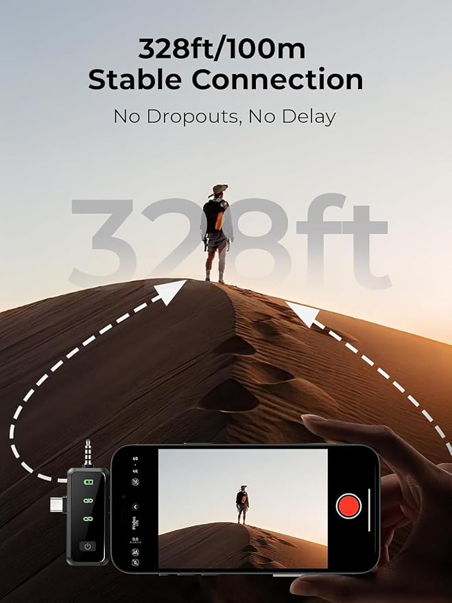 MENERESAS Wireless Microphone for iPhone: 40dB Noise Canceling Mini Mic with 20Hz-20kHz Audio, 328ft Range, 20H Battery, 3-in-1 Lavalier Microphone for Video Recording - Image 5