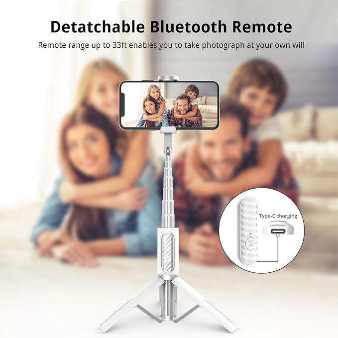 ATUMTEK Selfie Stick Tripod, 3-in-1 Extendable Aluminum Phone Tripod with Detachable Bluetooth Remote, Compatible with iPhone 17/16/15/14/13/12/11/11 Pro/XS Max/XR and Samsung Smartphones, White - Image 4