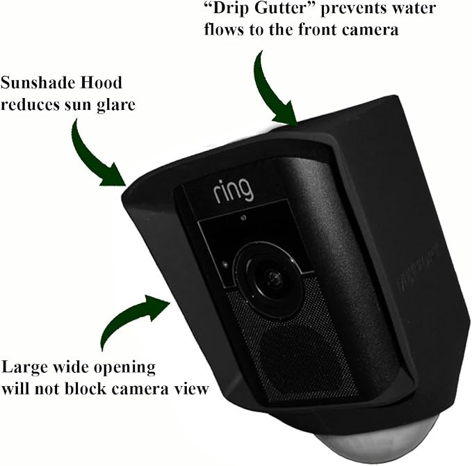 Silicone Skin Case Cover Compatible with Ring Floodlight Cam Wired Plus, Floodlight Camera (1st Gen) - Sun Glare, UV & Weather Protection Skins Cover (2 Pack, Black) - Image 2