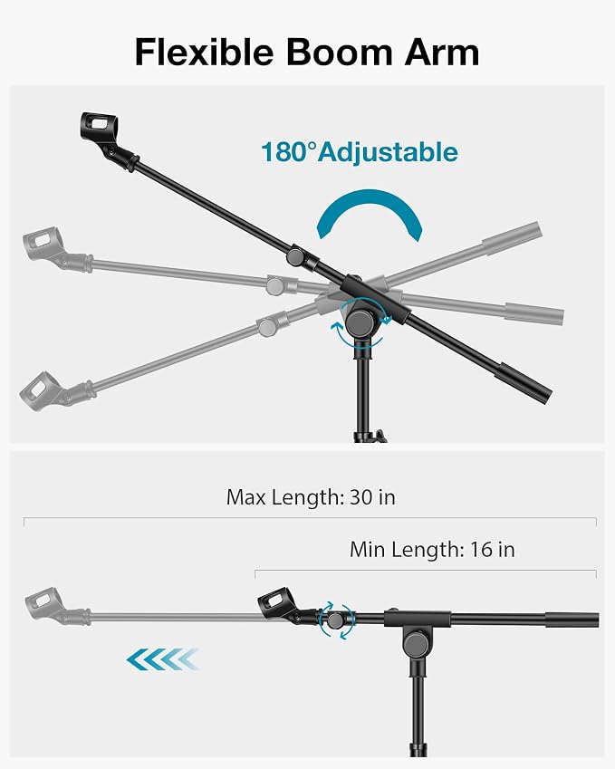 InnoGear Mic Stand Tripod Boom Arm Floor Microphone Stand Height Adjustable | Fast Assembly, Carrying Bag Included, Max Height 89.8", Work with Blue Yeti Shure Fifine, Heavy Duty, for Singing Podcast - Image 7